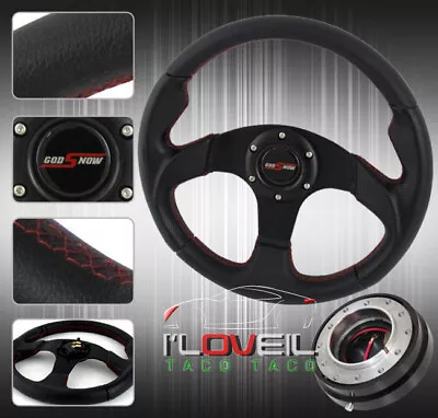 320mm Pvc Leather Steering Wheel W/ 1.5  Black Quick Release+Godsnow Horn Button • $53.99