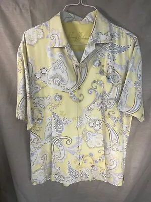 Tommy Bahama Short Sleeve Yellow Paisley Floral Shirt Used XL Silk Cotton Blend • $9.99