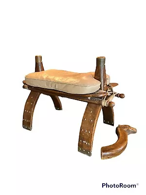 UNIQUE VINTAGE HAND CARVED PADDED CAMEL SADDLE / FOOT STOOL W Camel Head Neck • $165