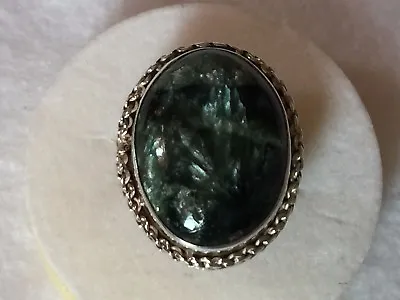 Vintage Sterling Silver Ring With Green Agate Stone. Size 8 • $50