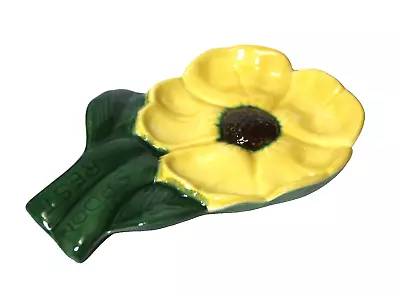 Vintage Spoon Rest Yellow Flower Ceramic Hand Painted • $8.95