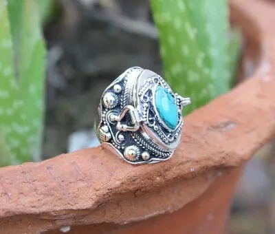 Poison Ring 925 Silver Plated Turquoise Gemstone Compartment Ring BJ383 • $14.99