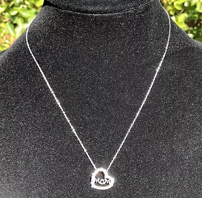 New Sterling Silver MOM Heart Pendant  18  Necklace White Sapphire Mothers Day • $16.99