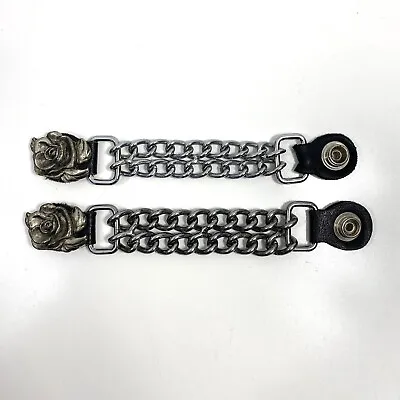 Set Of 2 Metal Rose Flower Motorcycle Moto Biker Vest Double Chain Extenders • $19.99