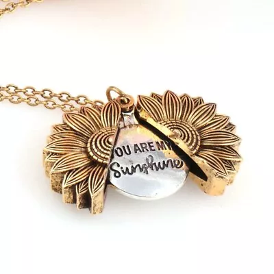 Unisex You Are My Sunshine Open Locket Sunflower Pendant Necklace Jewelry Gifts • £3.49