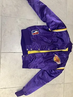 Vintage 80s-90s STARTER NBA LA Lakers Purple Satin Bomber Jacket Size Large • $150