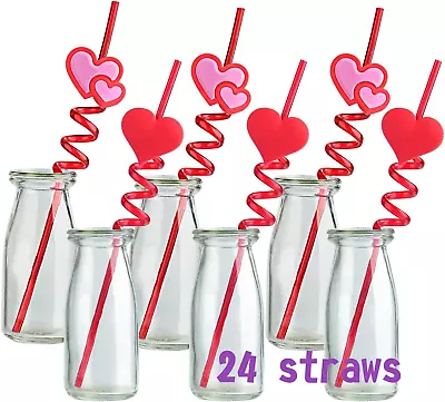 24 PCS Valentine Reusable Straws Crazy Loop Straws Red Heart Crazy Straws Valent • £21.72