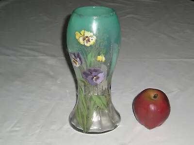 Mont Joye French Art Glass Enamel Vase Iris Motif Early 20th Century 9 3/4'' • $129.99