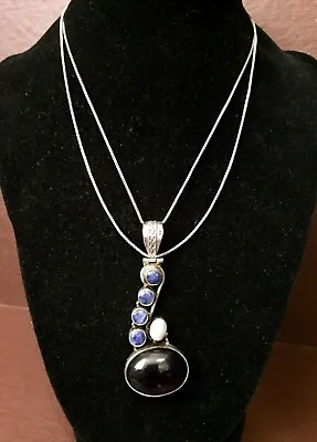 Sterling Silver Pendant Amethyst Cabochon Labarodite Pearl 925 Chain Italy Music • $59.99