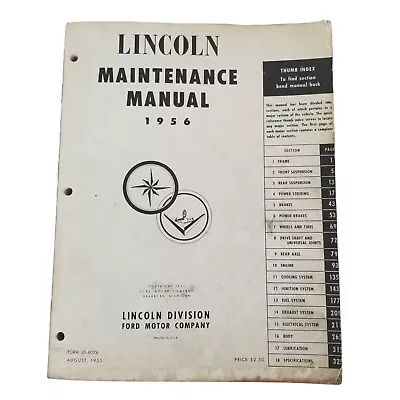 1956 Lincoln Maintenance Manual Missing Cover LD-6076 Ford • $23.01