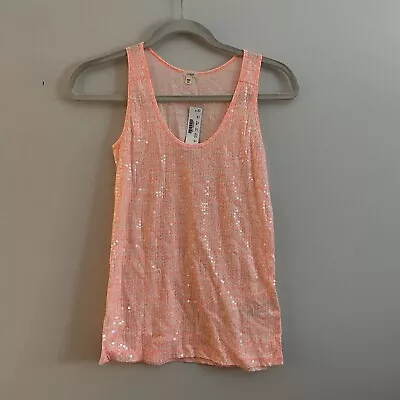 J Crew Style #67688 Women SZ XXS Coral/White Sequined Scoop Neck Tank Top NWT • $22.49