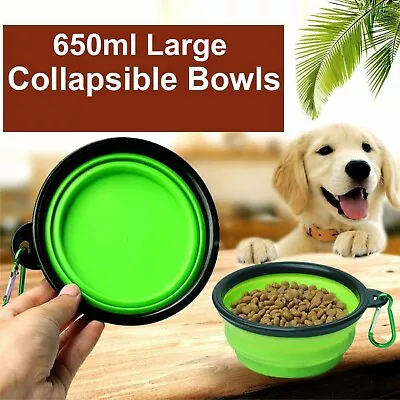 Large 650ml Collapsible Pet Feeding Bowl Dog Cat Travel Portable Silicone Water • £3.87