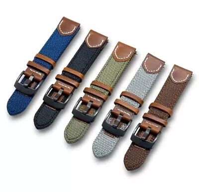£10.95 • Buy Premium Hybrid Nylon Sailcloth Leather Mens Replacement Watch Strap 20mm 22mm UK