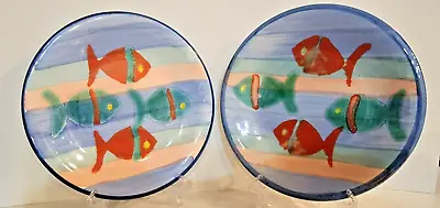 La Musa Italian Pottery Hand Painted  8   Fish Plates Colorful Abstrac Style EUC • $25.50