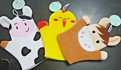 Baby Bath Glove Wash Mitt Towel Sponge Animal Faces Child Kids Bath Time Fun New • £4.99