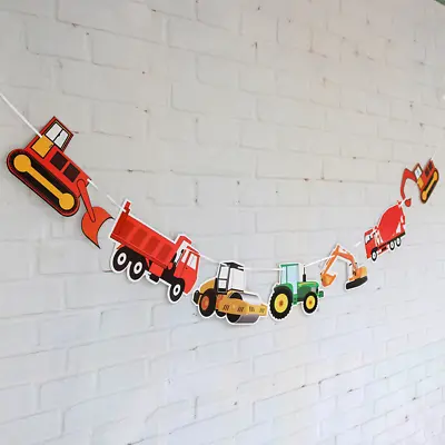 Construction Vehicle Builder Digger Banner Bunting Flag Birthday Party Decor • £3.58