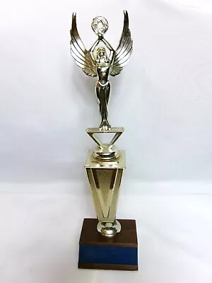 Large 13” Retro Vtg. Female Victory General Award Trophy: Wood Metal Plastic • $12.95