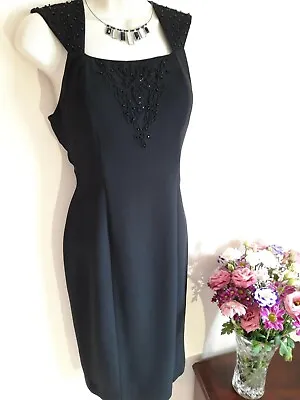 £18 • Buy 90s Vintage Little Black Dress Size 10 After Six Beaded Keyhole Back Beaded Sexy