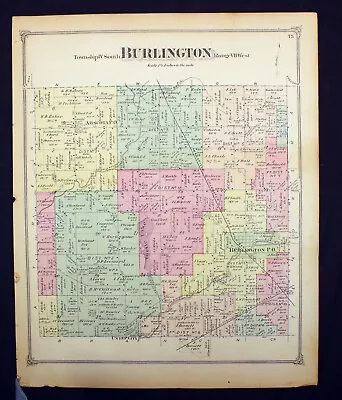 Burlington Township Antique Plat Map 1873 Calhoun County Michigan • $18.50