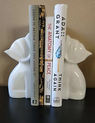 Vintage Unique & Stylish MCM White Stone Carved Cat Siamese Bookends • $39.99