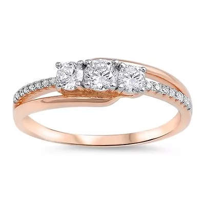 .925 Sterling Silver Rose Gold Plated CZ Fashion Promise Ring Size 5-10 NEW • $22.95