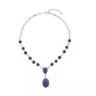 Silvertone Natural Lapis Lazuli Necklace Gift Jewelry For Women Size 18 Ct 70 • $16.30