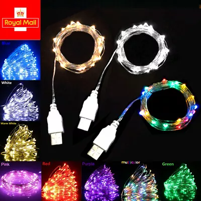 USB LED Micro Rice Wire Copper String Fairy Lights Party Decor Christmas Gift UK • £3.69