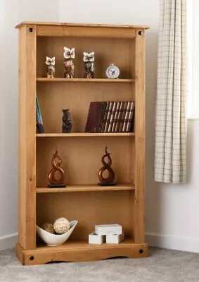 Distressed Waxed Solid Pine Medium Bookcase W83.5cm X D29cm X H150cm CORONA • £129