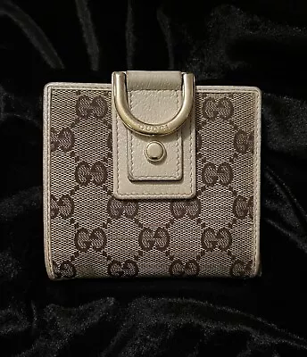 GUCCI Abbey Guccissima D Ring Compact Ivory Leather GG Bifold Wallet • $115