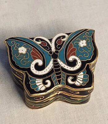 Vintage Chinese Cloisonne Enamel Butterfly Jewelry Trinket Box Small  • $30