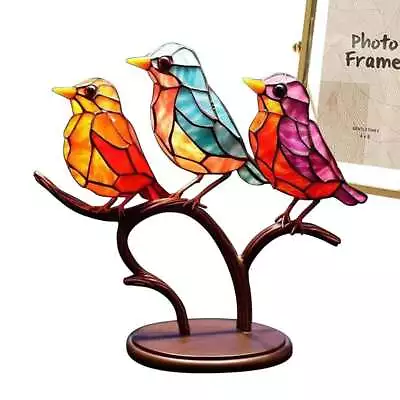 Stained Metal Birds On Branch Desktop Ornaments Metal Flat Bird Sculpture Gift • $9.10