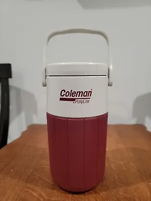 $4 • Buy Vintage Coleman Polylite 1/2 Gallon Water Cooler Jug 5590 Red White Thermos USA