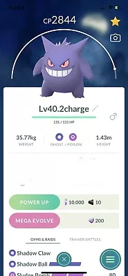 Gengar Pokemon Trade Go Lv40 Unlocked 2 Charge Moves Pokémon Go • $7.20