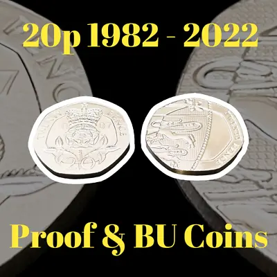 Royal Mint PROOF & BU 20p Twenty Pence Coins 1982-2022 Coin Hunt - Select Year • £1.95