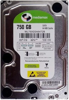 750gb Hard Drive HDD Remanufactured MediaMax Wl750gsa6472b 64mb Cache SATA II ID • £35