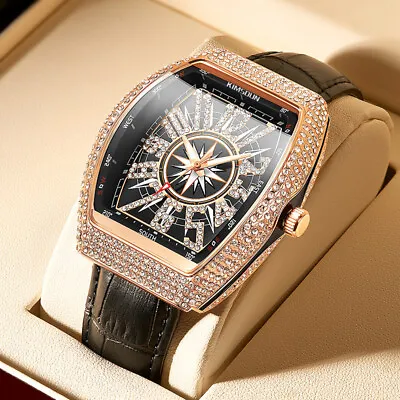 Luxury Bling Rhinestone Men's Watch Diamond Military Hiphop Iced Mens Watch New • £22.66