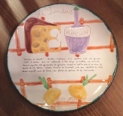 VALLAURIS :: Vintage 8 1/2” RECIPE PLATE “LA FONDUE” St Joseph Ceramique FRANCE • $62.99