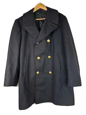 US NAVY Naval Academy Vintage Peacoat Pea Coat 42 L Wool Reefer Gold Buttons • $145