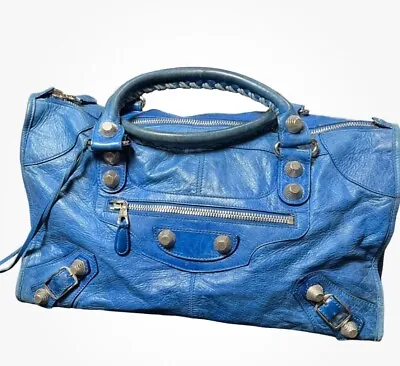 BALENCIAGA PARIS Classic Studs Handbag Bag Blue Leather • $325