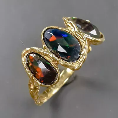 Natural Gemstone Black Opal Ring 925 Sterling Silver Size 8 /R338839 • $24.99