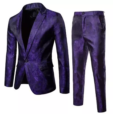 European Mens 2 Piece Shiny Blazer+Pants Suits Coats Lapel Nightclub Slim Fit L • $76.50