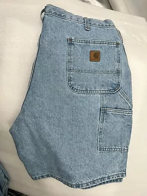 Carhartt Jean Shorts Mens LGT Blue Carpenter B28STW Work Wear 42 Inseam 8.5” A • $32.95