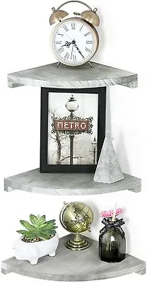 Set Of 3 Rustic Wood Hanging Decor Storage Corner Shelf Wall Floating Shelves • $16.90