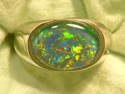 Mens Opal Ring Sterling Silver Natural Opal Triplet. 14x10mm Oval  Item 190480. • $173.07
