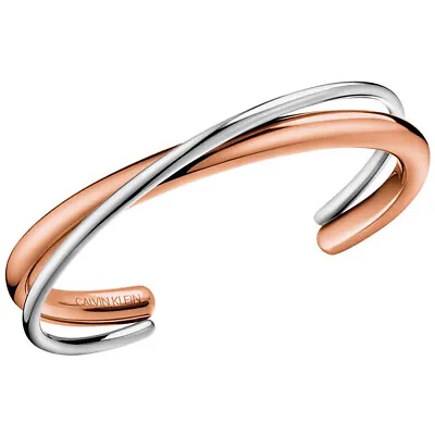 Calvin Klein Double Ladies Bangle Silver Bracelet Rose Gold Size XS 54mm Open • £51.13