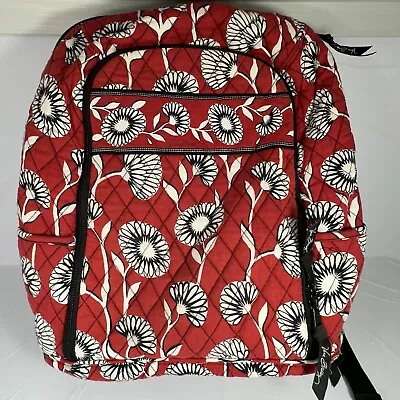 Vera Bradley Laptop Backpack Red Black White Floral Deco Daisy Pockets Quilted • $34.95