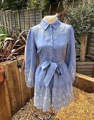 Mint Velvet Chambray Embroidered Shirt Dress S 8-10 • £57