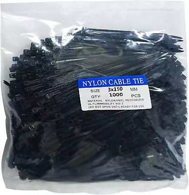 1000 Pcs 6 Inch Cable Zip Ties Heavy Duty Plastic Wire With 18 LBS Self-Locking • $10.65