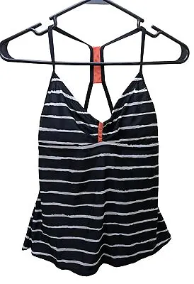 Nike - Racerback Tankini Swim Top Black White Stripped V-Neck Women's Size 6 • $6.60