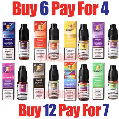 Sinbury E-liquid Vape Juice 10ml All Flavours 0mg 3mg 6mg 11mg 18mg UK Made • £2.29